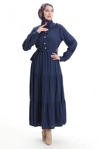 فستان مجمع بأزرار نصفية 2042-04 أزرق داكن 2042-04