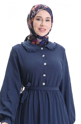 فستان مجمع بأزرار نصفية 2042-04 أزرق داكن 2042-04