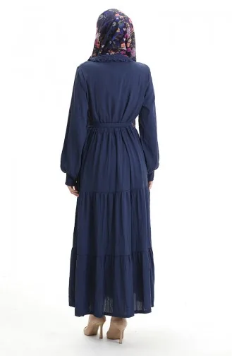 فستان مجمع بأزرار نصفية 2042-04 أزرق داكن 2042-04