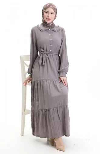 فستان نصف أزرار مجمع 2042-05 من فرو المنك الداكن 2042-05