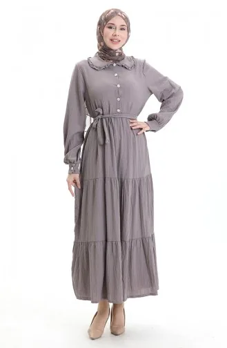 فستان نصف أزرار مجمع 2042-05 من فرو المنك الداكن 2042-05