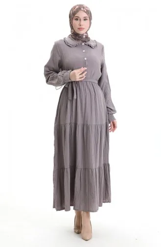 فستان نصف أزرار مجمع 2042-05 من فرو المنك الداكن 2042-05