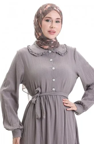 فستان نصف أزرار مجمع 2042-05 من فرو المنك الداكن 2042-05