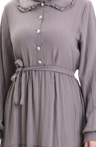 فستان نصف أزرار مجمع 2042-05 من فرو المنك الداكن 2042-05