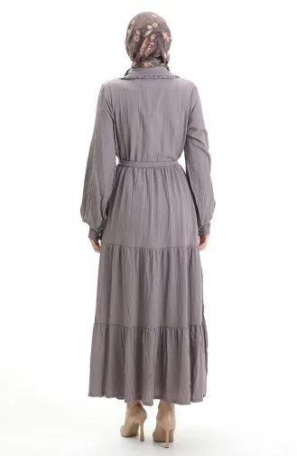 فستان نصف أزرار مجمع 2042-05 من فرو المنك الداكن 2042-05