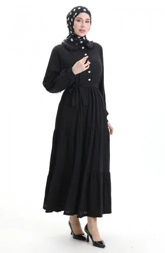 فستان نصف أزرار مجمع 2042-06 أسود 2042-06