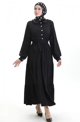 فستان نصف أزرار مجمع 2042-06 أسود 2042-06