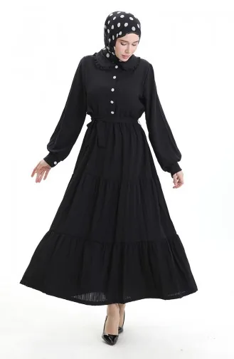 فستان نصف أزرار مجمع 2042-06 أسود 2042-06