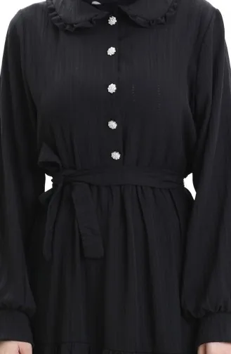 فستان نصف أزرار مجمع 2042-06 أسود 2042-06