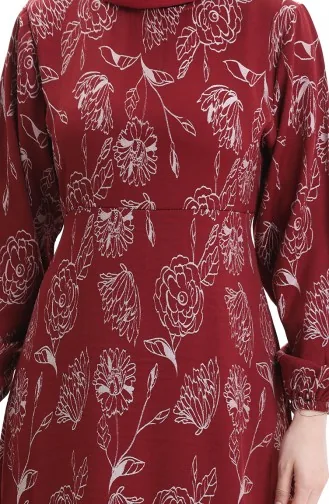 Robe à Motifs Avec Manches élastiques 2046-02 Rouge Bordeaux 2046-02