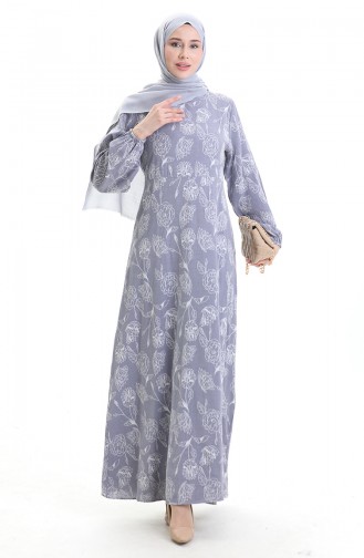 Kolu Lastikli Desenli Elbise 2046-05 Lacivert