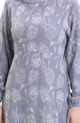 فستان منقوش بأكمام مرنة 2046-05 أزرق داكن 2046-05