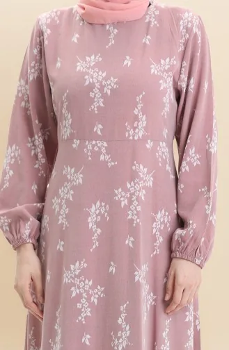 فستان منقوش بأكمام مرنة 2047-01 بودرة 2047-01