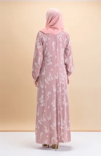 فستان منقوش بأكمام مرنة 2047-01 بودرة 2047-01