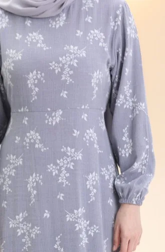 Elastic Sleeve Patterned Dress 2047-03 Light Gray 2047-03