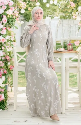 Kolu Lastikli Desenli Elbise 2047-04 Çağla Yeşili