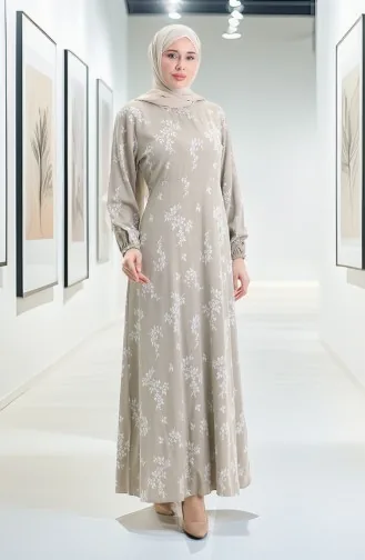 Kolu Lastikli Desenli Elbise 2047-04 Çağla Yeşili