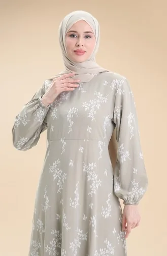 Kolu Lastikli Desenli Elbise 2047-04 Çağla Yeşili