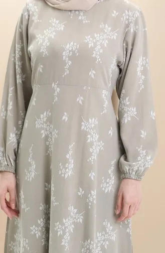 Kolu Lastikli Desenli Elbise 2047-04 Çağla Yeşili