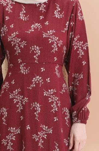 Kolu Lastikli Desenli Elbise 2047-05 Bordo