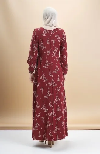 Kolu Lastikli Desenli Elbise 2047-05 Bordo