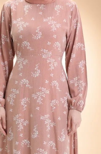 Elastic Sleeve Patterned Dress 2047-06 Salmon 2047-06