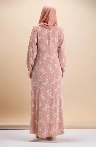 Elastic Sleeve Patterned Dress 2047-06 Salmon 2047-06