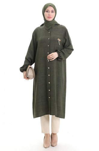 Keten Uzun Boylu Tunik 992005-03 Haki