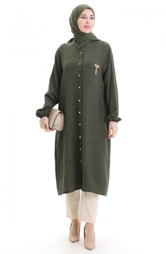 Keten Uzun Boylu Tunik 992005-03 Haki