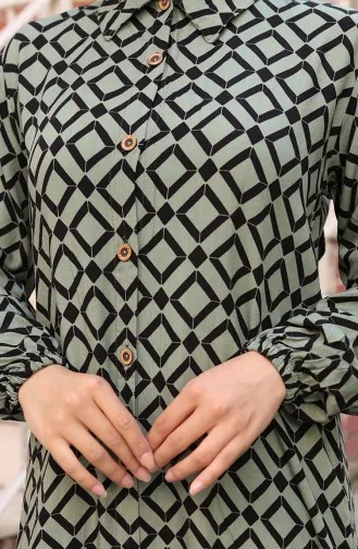 Tunique Longue Boutonnée En Tissu Viscose 0071-01 Kaki 0071-01