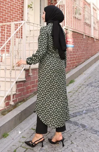 Tunique Longue Boutonnée En Tissu Viscose 0071-01 Kaki 0071-01