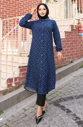 Tunique Longue Boutonnée En Tissu Viscose 0071-02 Saxe 0071-02