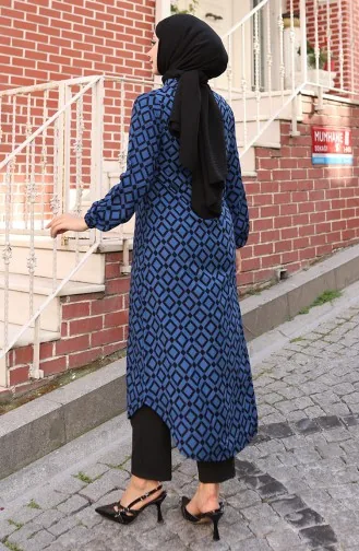 Tunique Longue Boutonnée En Tissu Viscose 0071-02 Saxe 0071-02