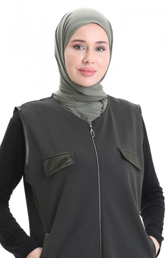 Deri Kombinli Yelek 994763-02 Haki