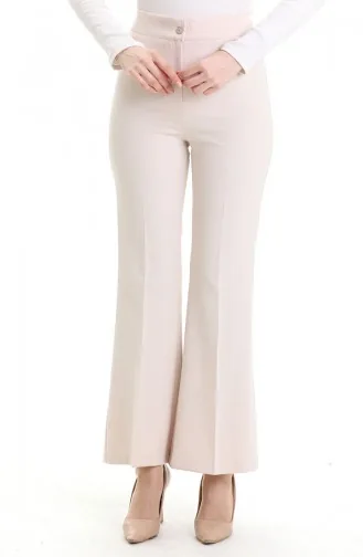 Elastic Waist Bell-bottomed Trousers 4005-04 Beige 4005-04