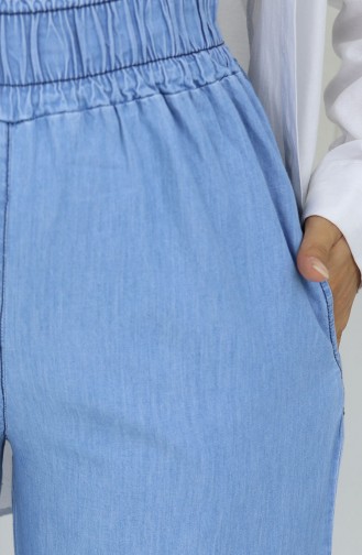 Tensel Kumaş Beli Lastikli Kot Pantolon 5827-01 Açık Mavi