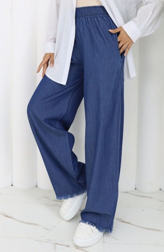 Tensel Kumaş Beli Lastikli Kot Pantolon 5827-03 Lacivert