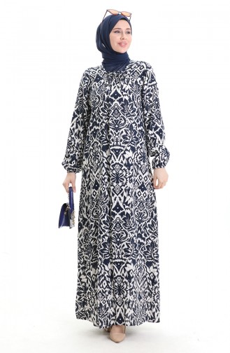 Navy Blue Hijab Dress 994585C-03