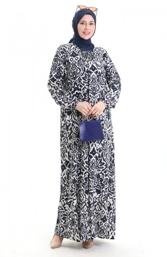 Navy Blue Hijab Dress 994585C-03