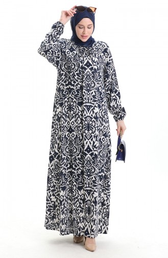 Navy Blue Hijab Dress 994585C-03