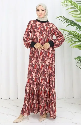 Chiffon Stof Bladmotief Jurk 0054-02 Pruim 0054-02