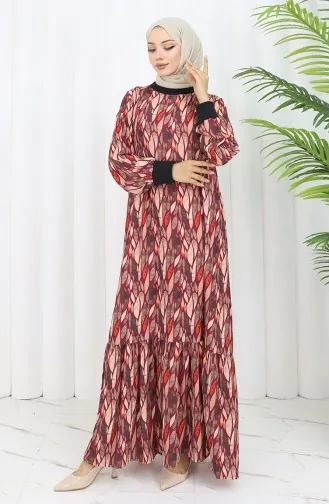 Chiffon Stof Bladmotief Jurk 0054-02 Pruim 0054-02