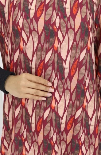 Chiffon Stof Bladmotief Jurk 0054-02 Pruim 0054-02