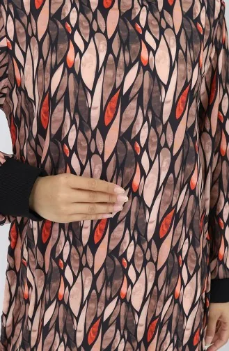 Chiffon Stof Bladmotief Jurk 0054-03 Zwart 0054-03