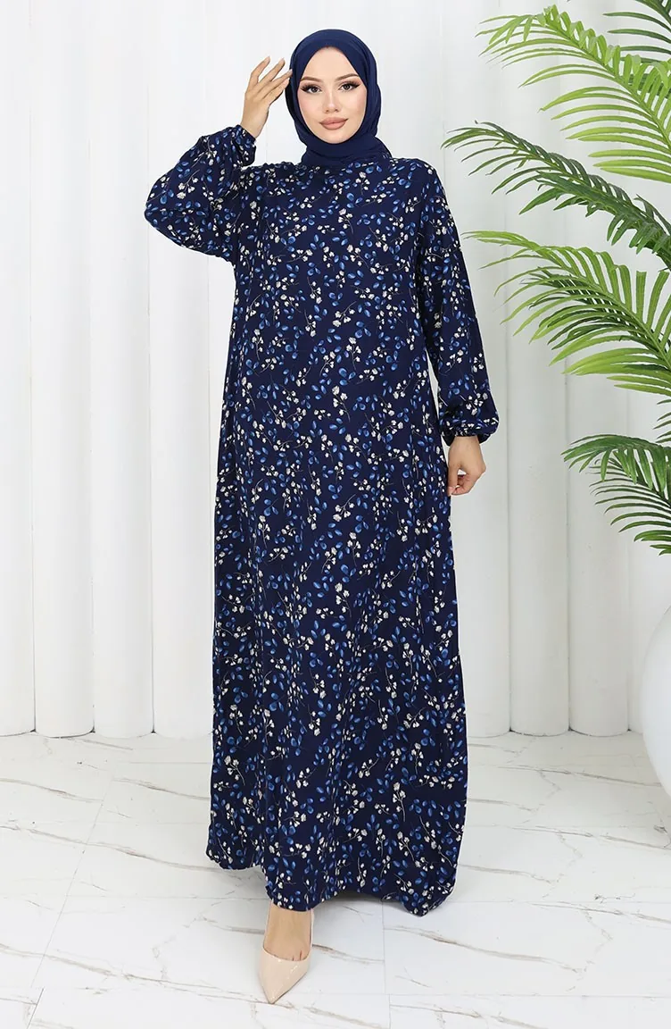 Viscose Fabric Patterned Dress 0055-03 Navy Blue 0055-03 | Sefamerve Viscose Fabric Patterned Dress 0055-03 Navy Blue 0055-03 | Sefamerve