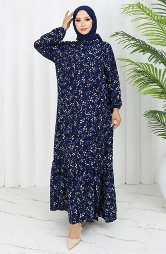 Viscose Stof Patroon Jurk 0065-02 Marineblauw 0065-02