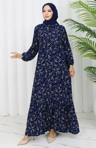 Viscose Stof Patroon Jurk 0065-02 Marineblauw 0065-02