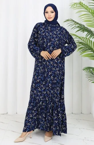 Viscose Stof Patroon Jurk 0065-02 Marineblauw 0065-02