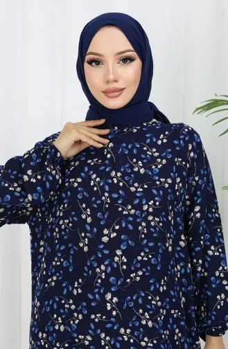 Viscose Stof Patroon Jurk 0065-02 Marineblauw 0065-02