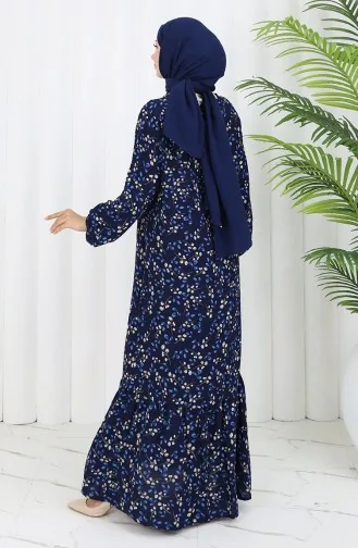 Viscose Stof Patroon Jurk 0065-02 Marineblauw 0065-02